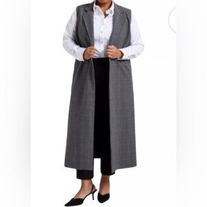 PARI PASSU Gray Plaid Windowpane Women’s Duster Vest Coat - NWT | 24